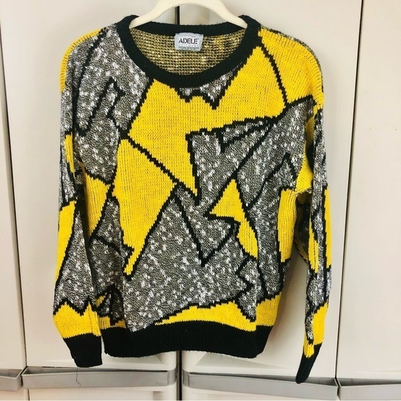 adele Sweaters - 80’s Vintage Adele made in the USA 100% knit ugly holiday sweater yellow black M
